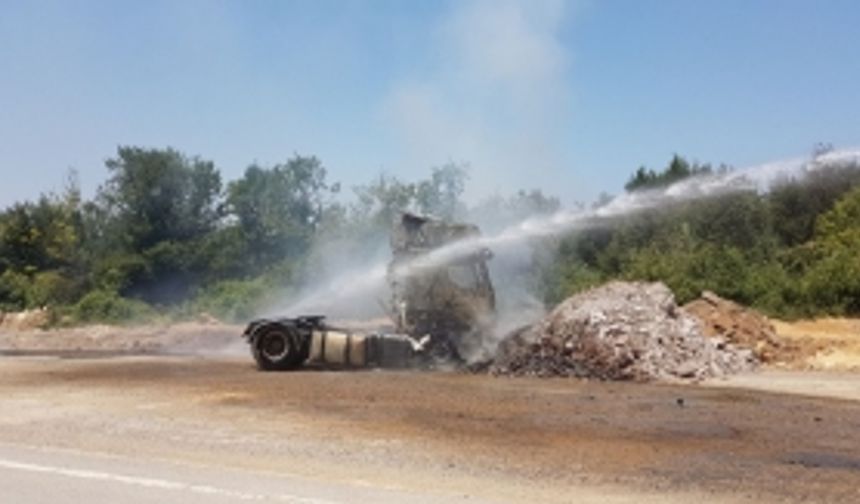 Gebze'de Kamyon Alev Aldı